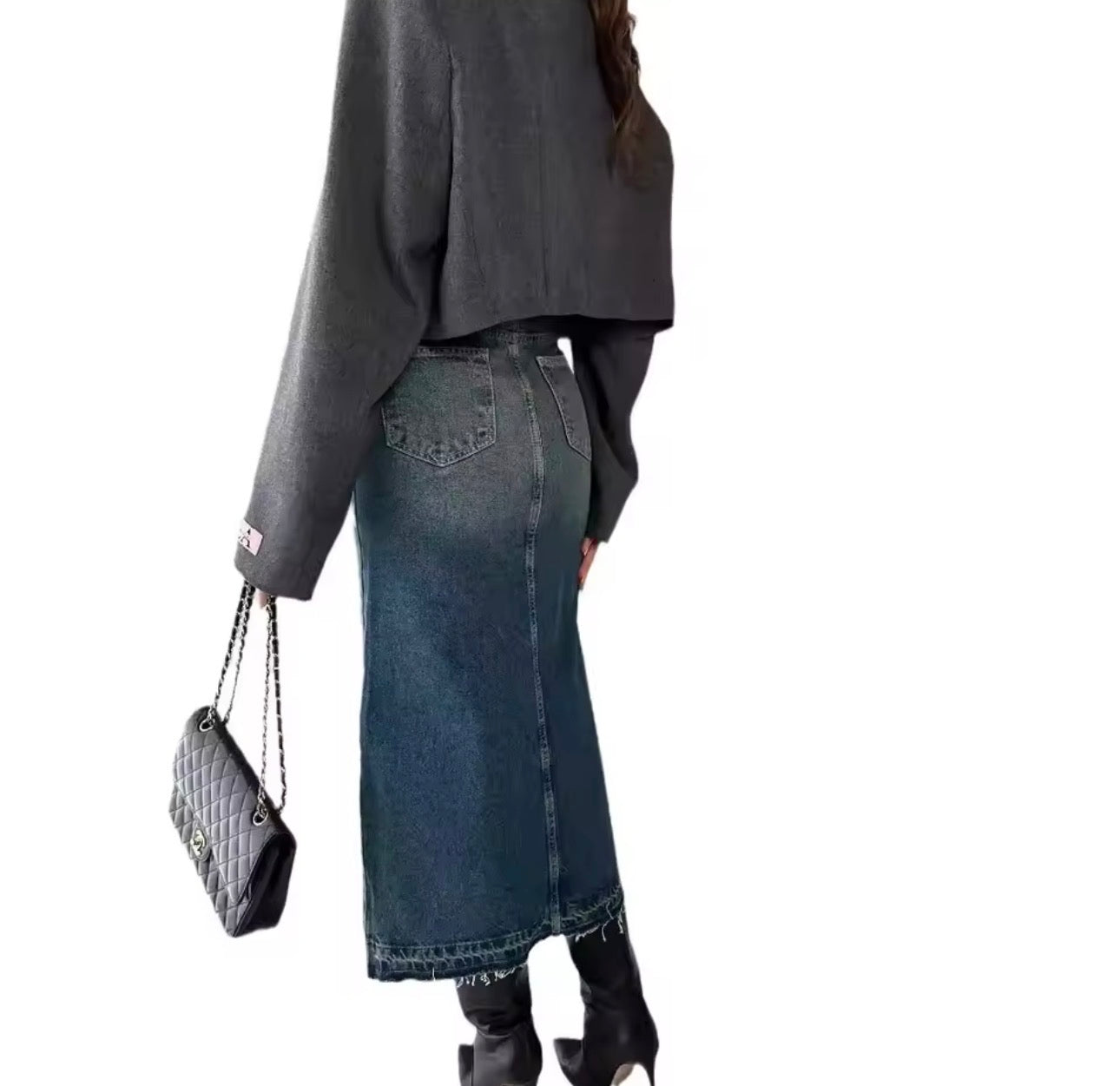 Gonna lunga in denim vintage da donna streetwear slim a vita alta