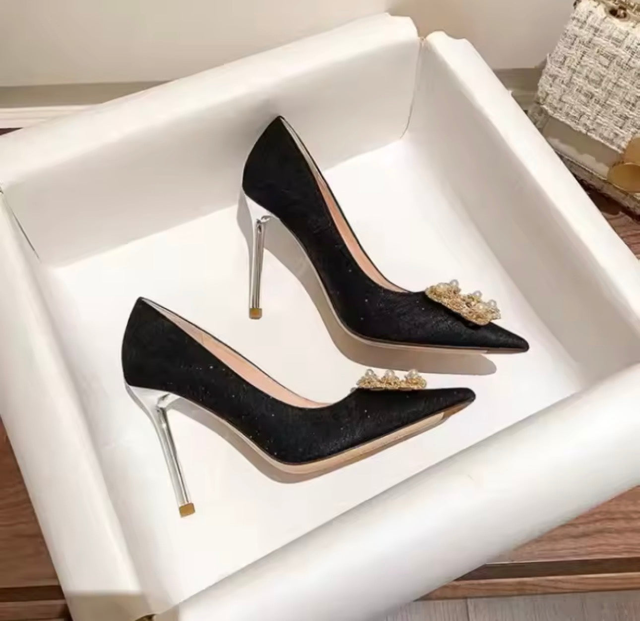 Tacchi alti da donna Versatile Slip-On Punta a punta Tacco sottile Scarpe singole Pelle