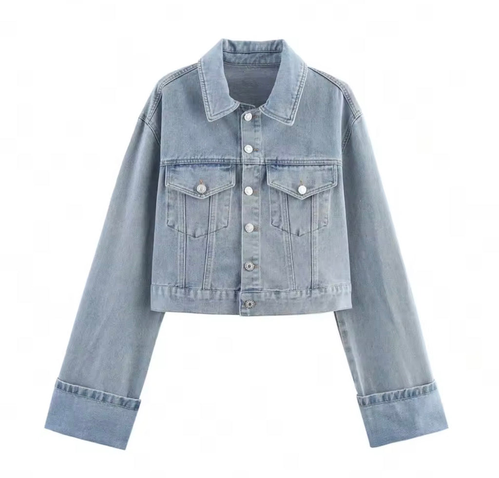 Set di pantaloni da giacca di jeans vintage da donna Cappotto monopetto con risvolto a maniche lunghe