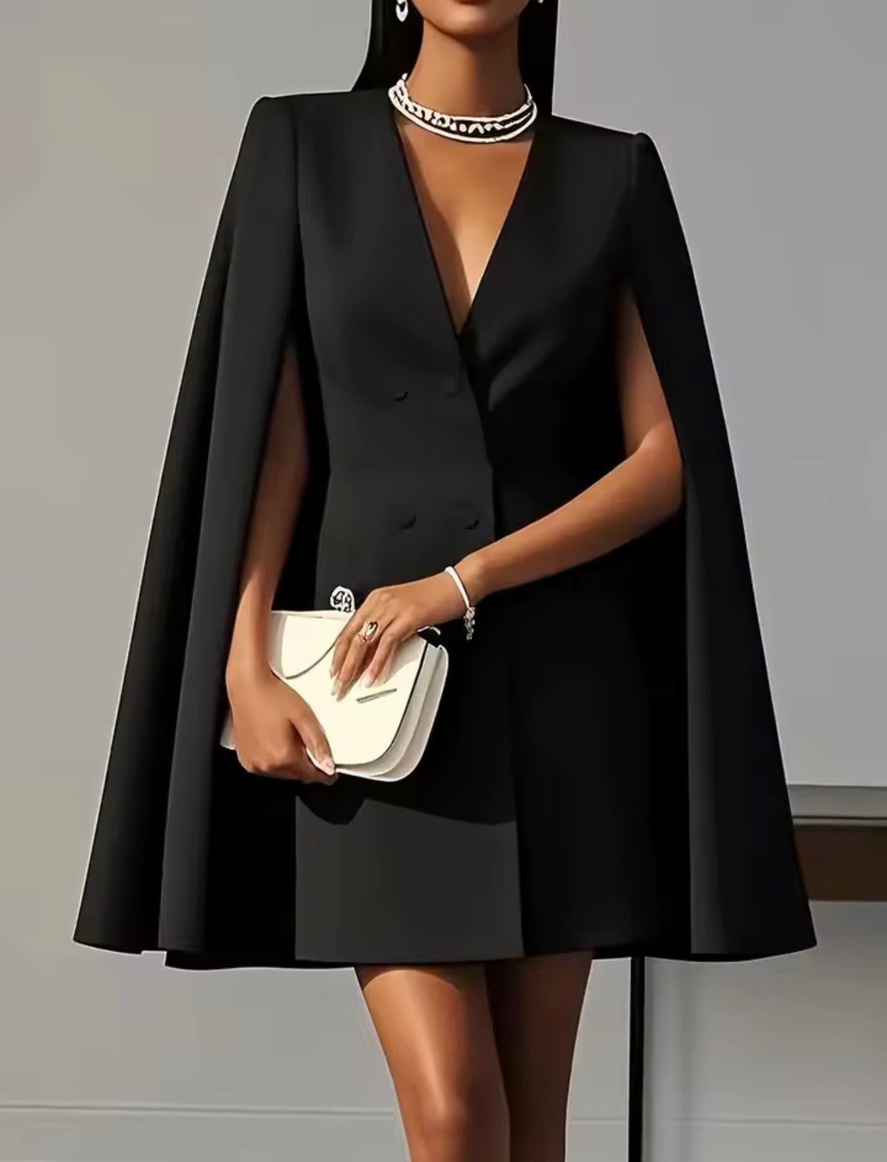 Abito da festa Elegante abito longuette con maniche a mantella