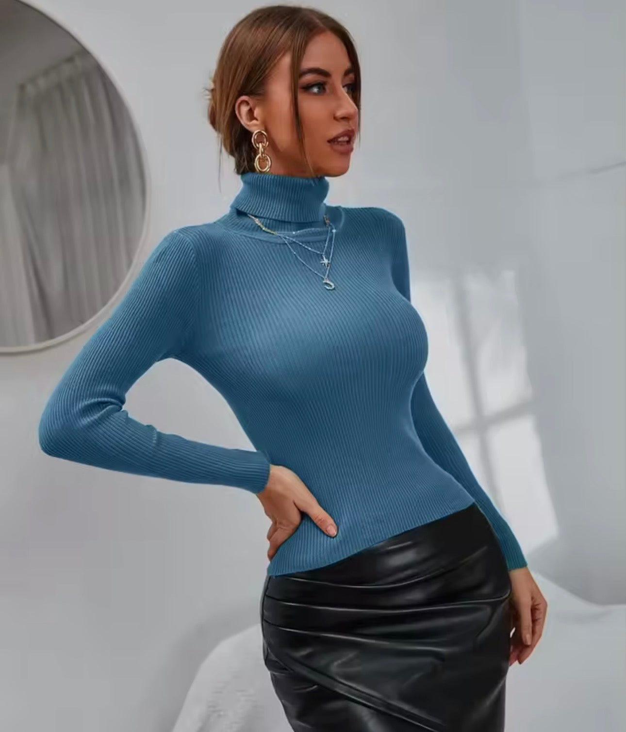 Maglia Dolcevita solido Pull Maglione Casual Maglione a costine