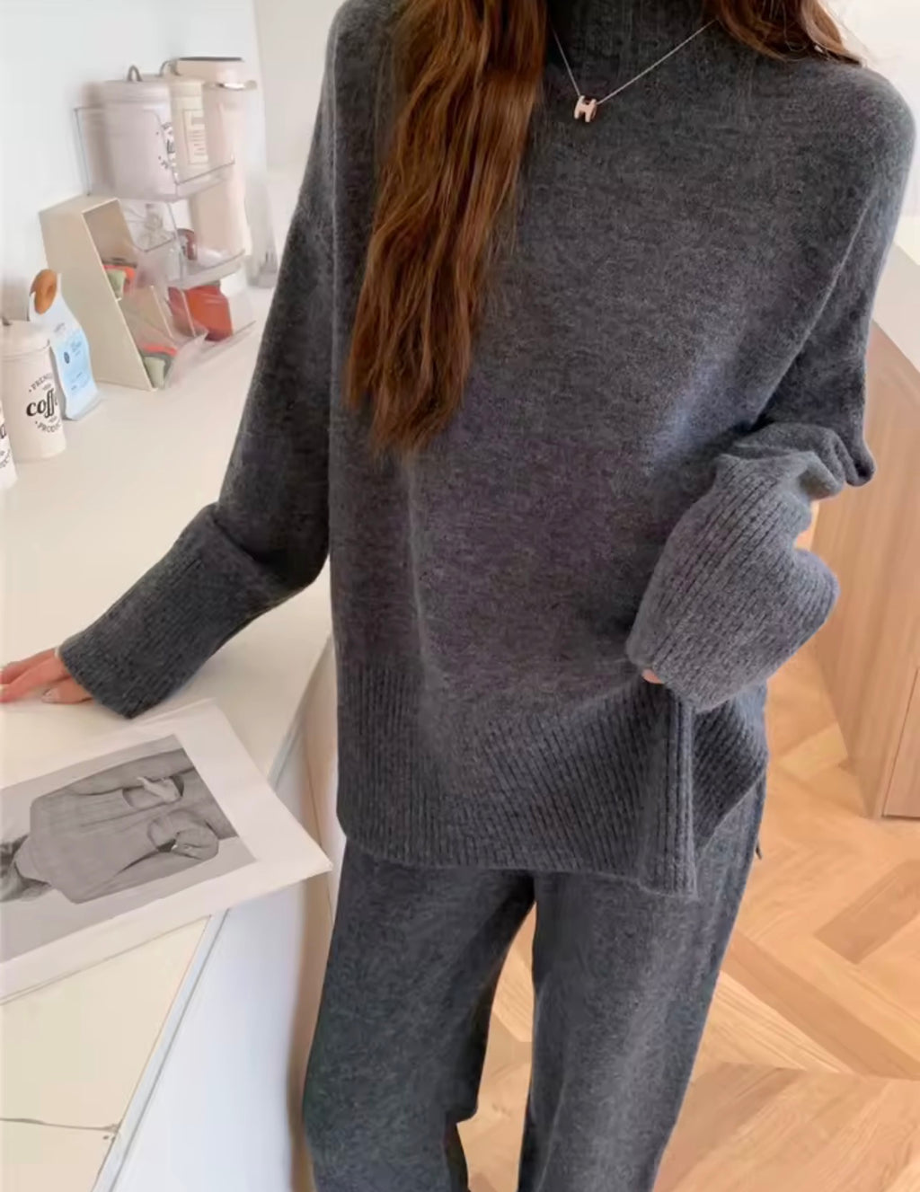 New Split Set di maglioni da donna Moda Tinta unita Maglioni lavorati a maglia Pantaloni