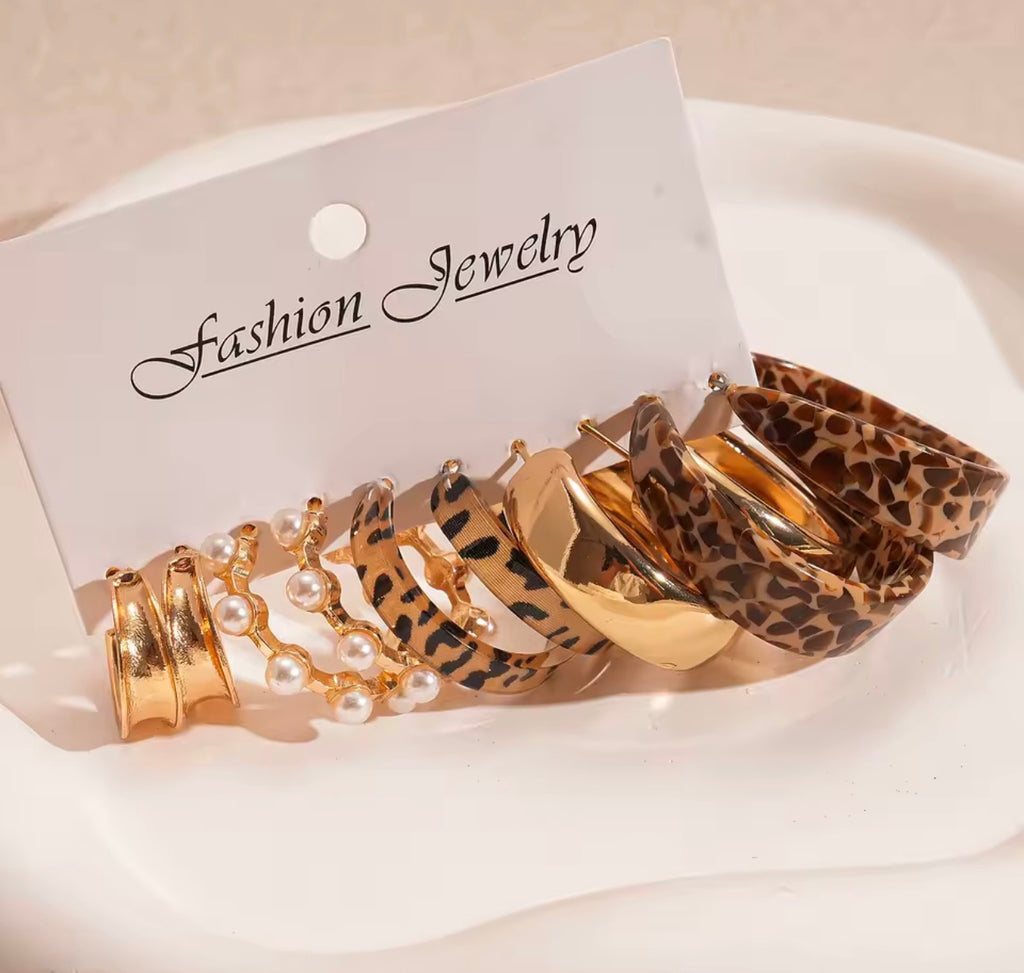 10 pezzi orecchini a cerchio in acrilico con stampa leopardata