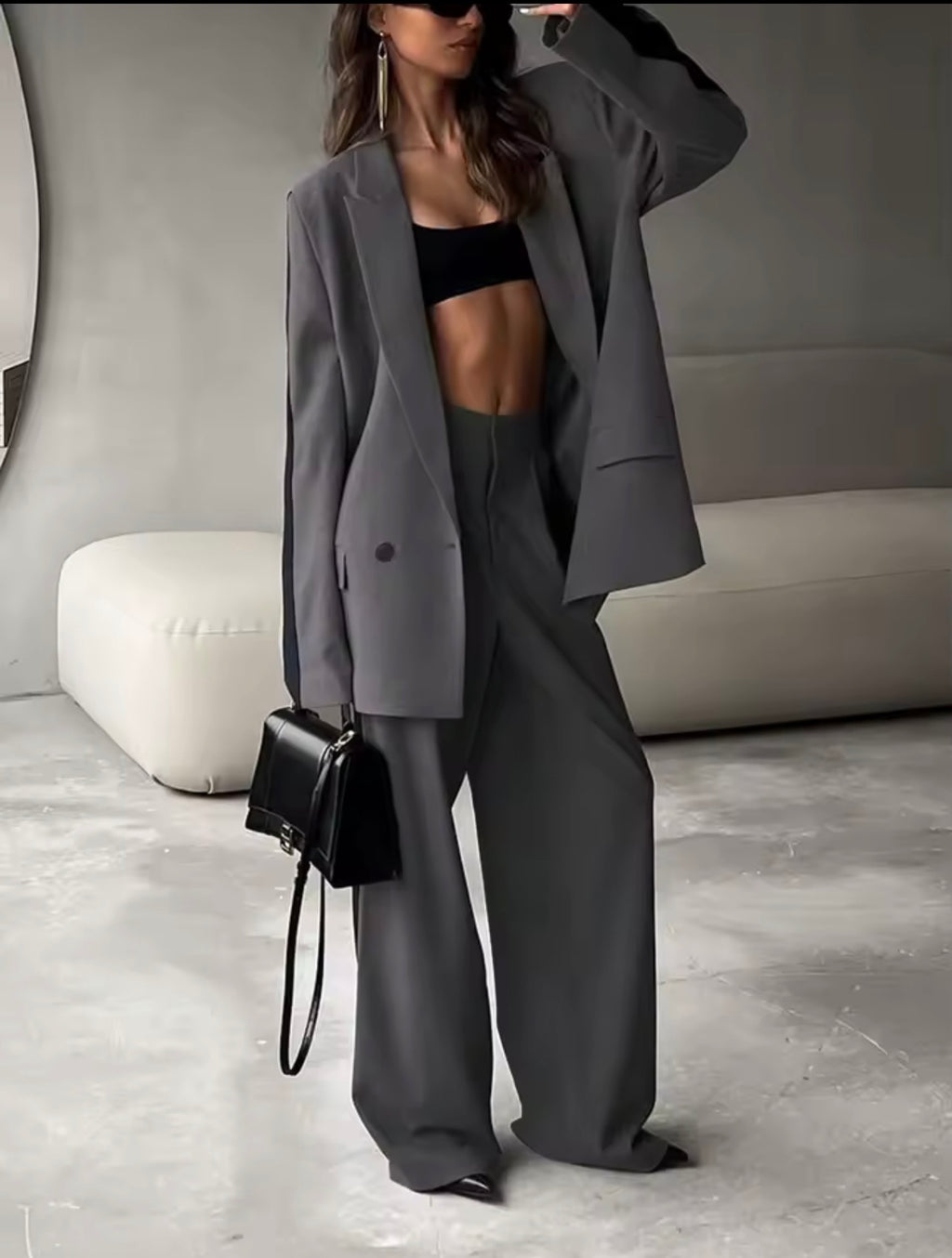 Set da lavoro da donna 2 pezzi Giacca blazer e pantaloni a gamba dritta