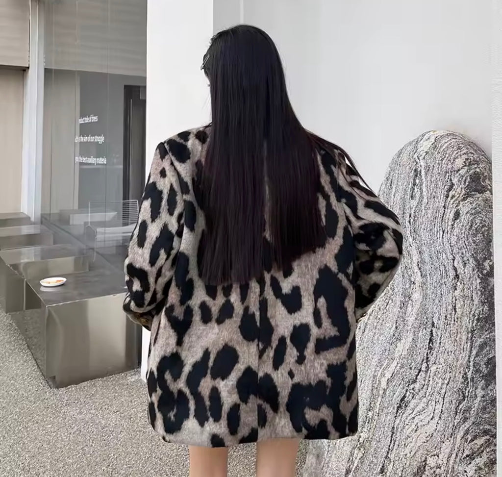 Cappotto con stampa leopardata Donna Autunno Inverno Stile coreano Design