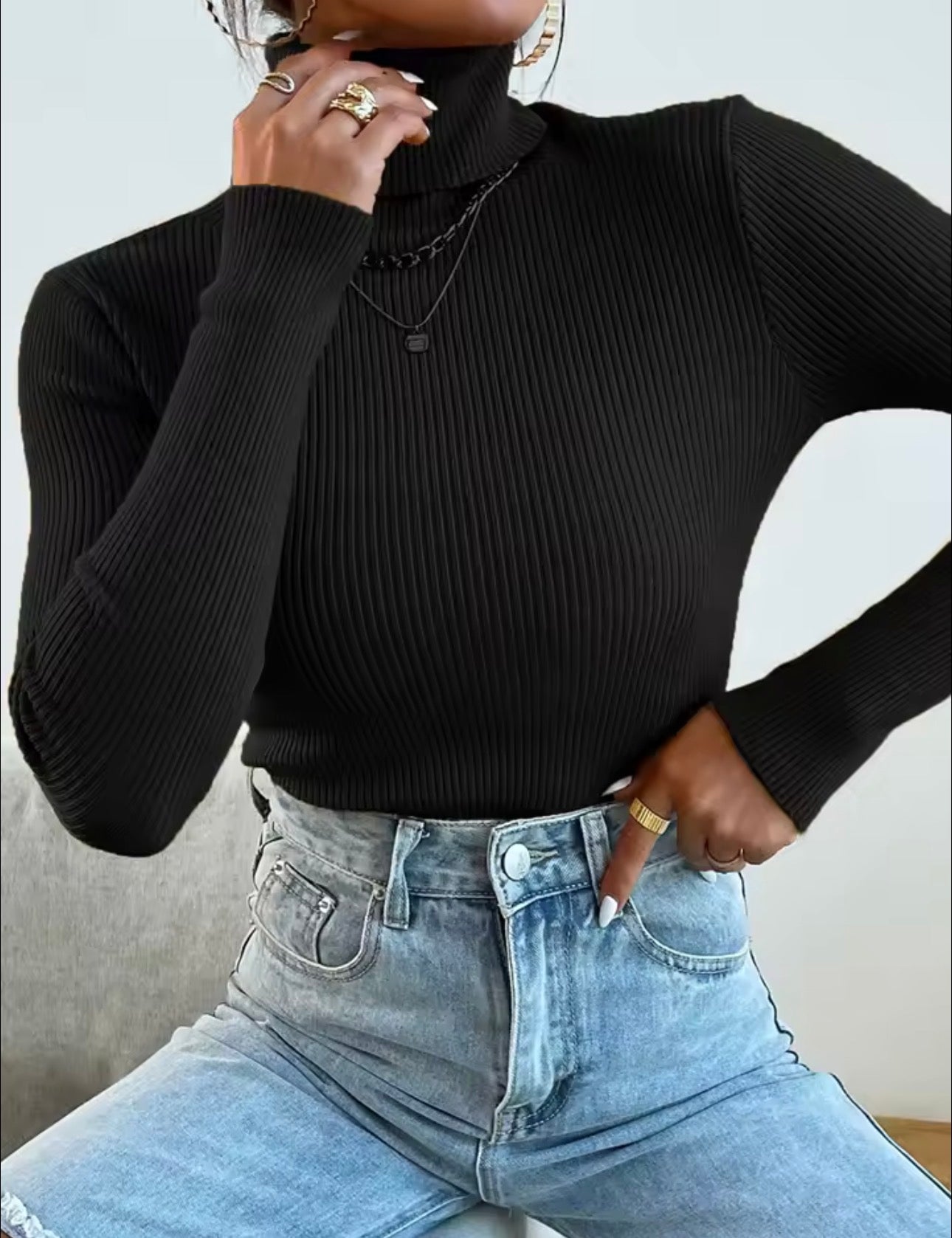 Maglia Dolcevita solido Pull Maglione Casual Maglione a costine