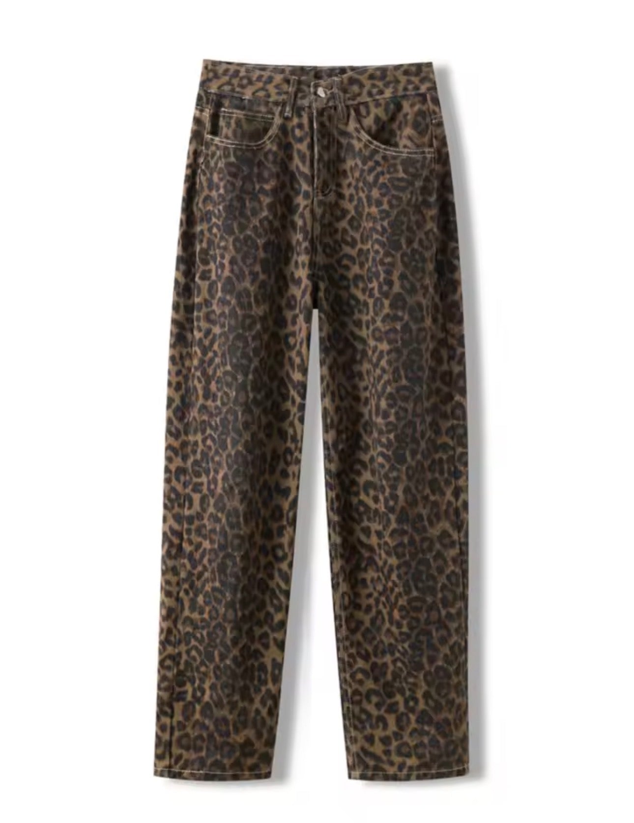 Jeans con stampa leopardata da donna a vita alta