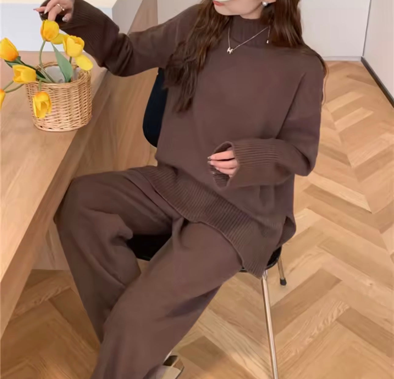 New Split Set di maglioni da donna Moda Tinta unita Maglioni lavorati a maglia Pantaloni