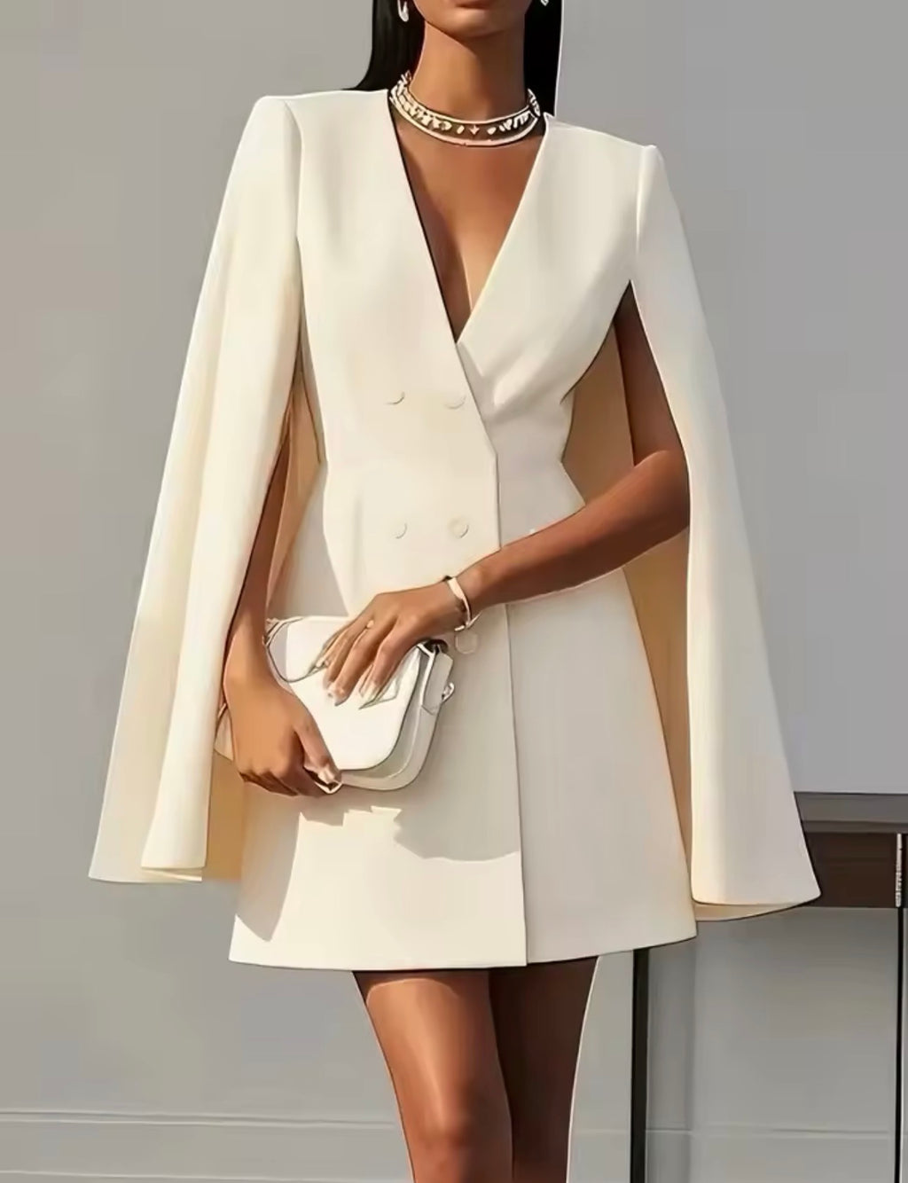 Abito da festa Elegante abito longuette con maniche a mantella