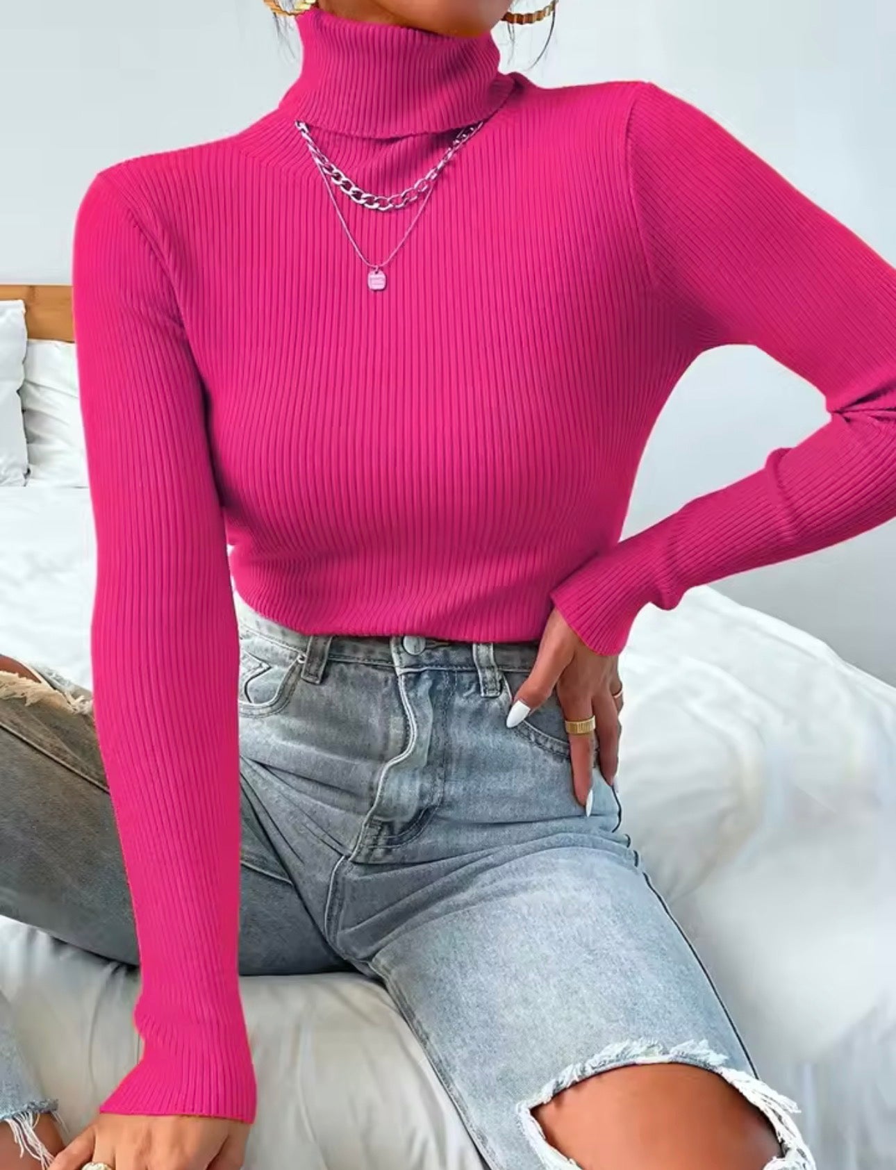 Maglia Dolcevita solido Pull Maglione Casual Maglione a costine