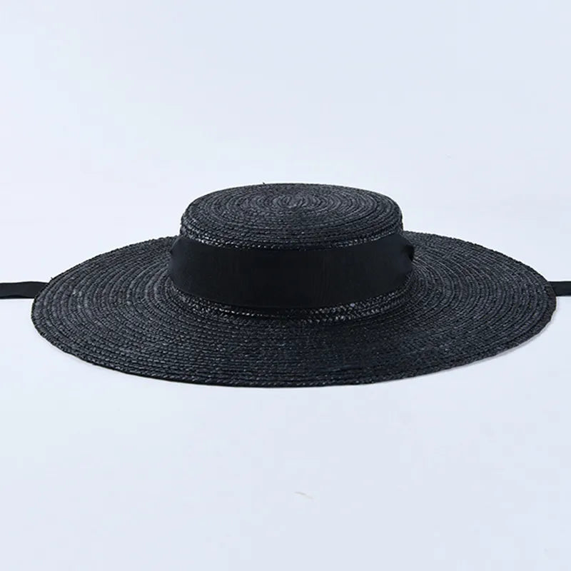 Wide Brim Boater Hat 10cm 15cm Brim Straw Hat Flat Women Summer