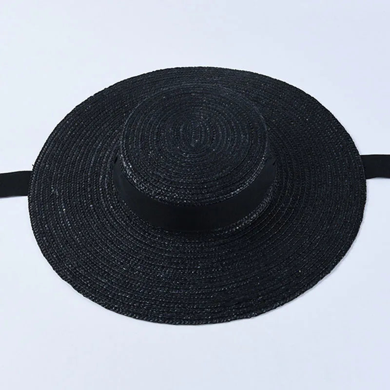 Wide Brim Boater Hat 10cm 15cm Brim Straw Hat Flat Women Summer