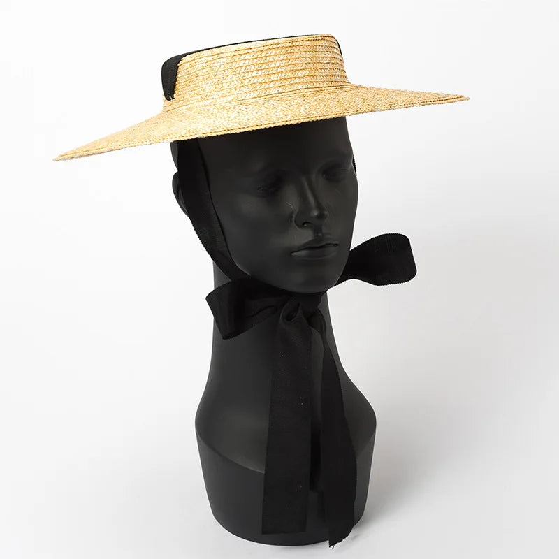 Wide Brim Boater Hat 10cm 15cm Brim Straw Hat Flat Women Summer