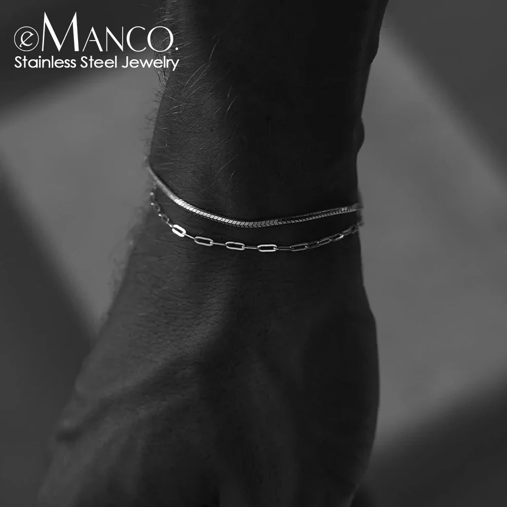 eManco Simple Men's Bracelet 2MM Stainless Steel Paperclip Chain Adjustable Fashion Accessories Birthday Party Gifts Direct