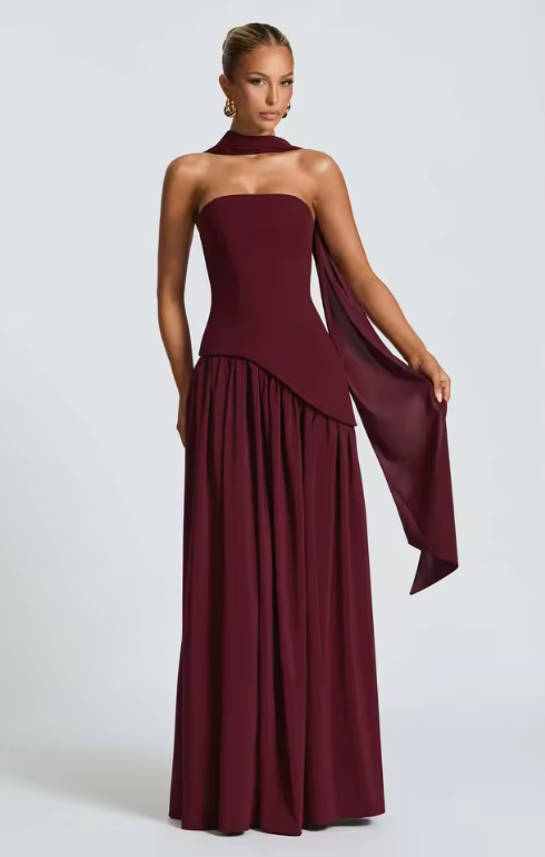 Elegante corsetto a nastro abito lungo da donna senza spalline a vita alta abiti pieghettati