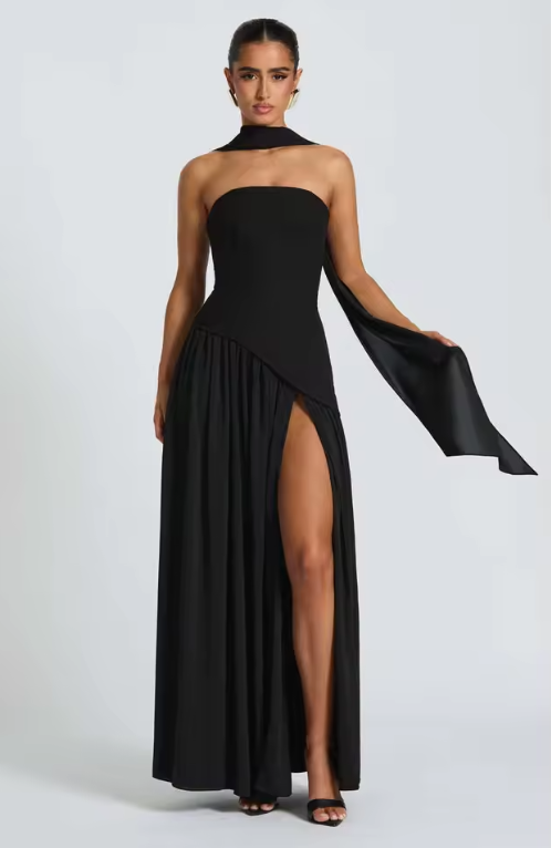 Elegante corsetto a nastro abito lungo da donna senza spalline a vita alta abiti pieghettati