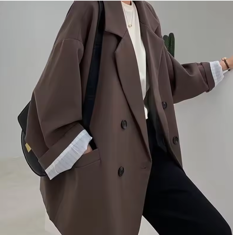 Blazer solido da donna allentato vintage