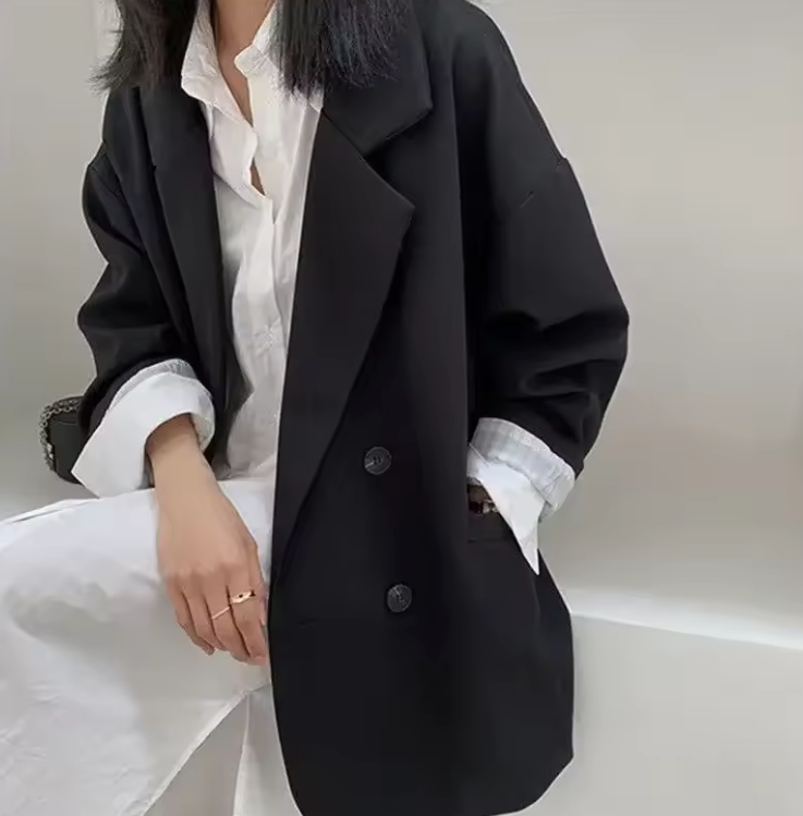 Blazer solido da donna allentato vintage