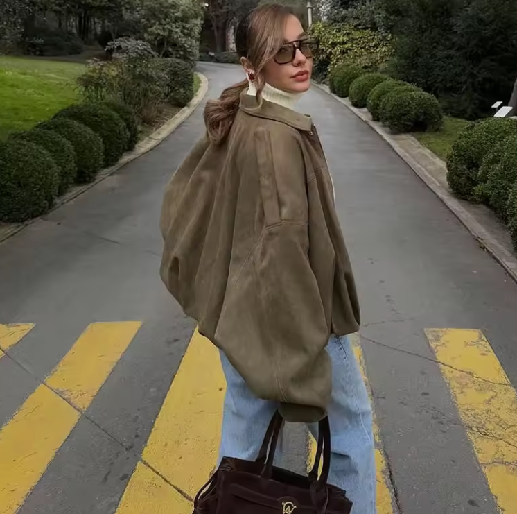Giubbotti bomber in pelle scamosciata da donna Capispalla Giacca oversize