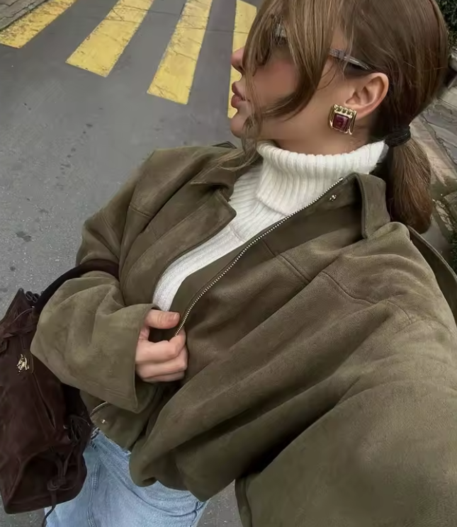 Giubbotti bomber in pelle scamosciata da donna Capispalla Giacca oversize