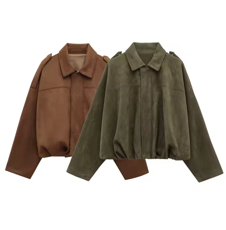 Giubbotti bomber in pelle scamosciata da donna Capispalla Giacca oversize