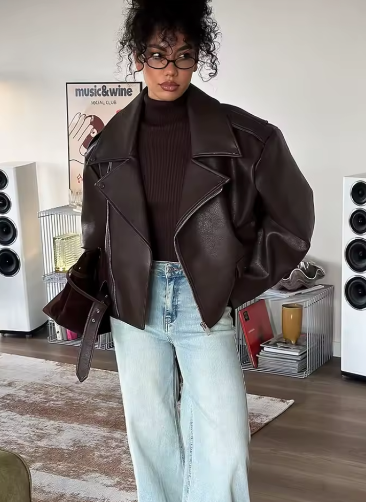 Giacca corta casual in pelle