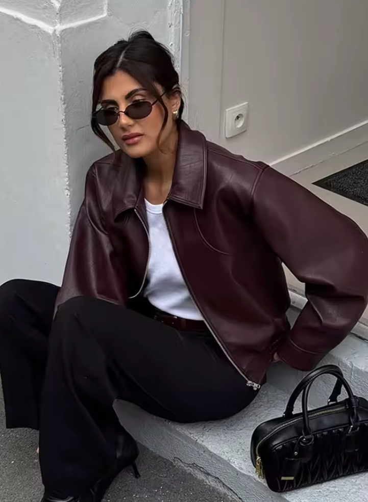 Giacca corta casual in pelle