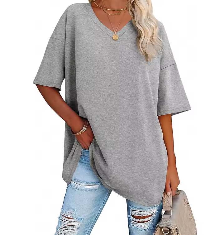 Magliette oversize da donna con scollo a V, mezza manica