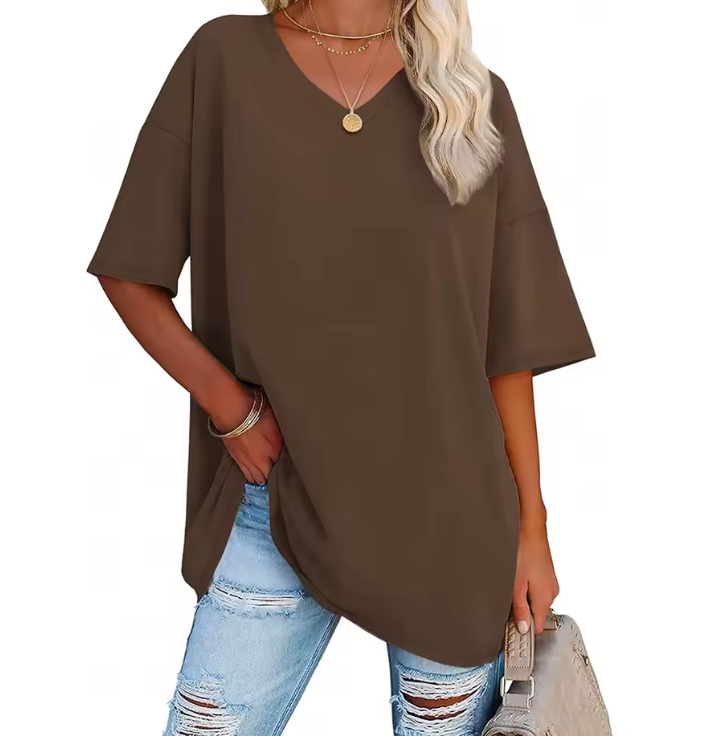 Magliette oversize da donna con scollo a V, mezza manica