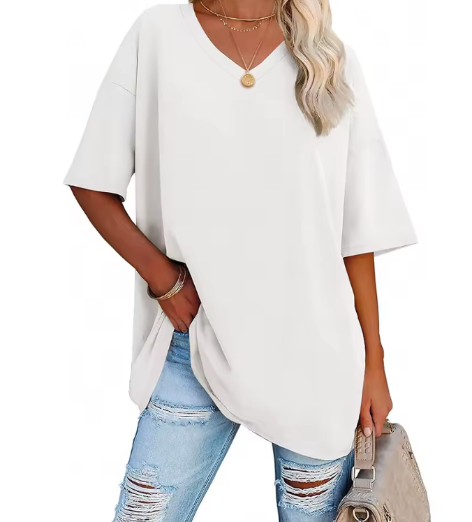 Magliette oversize da donna con scollo a V, mezza manica