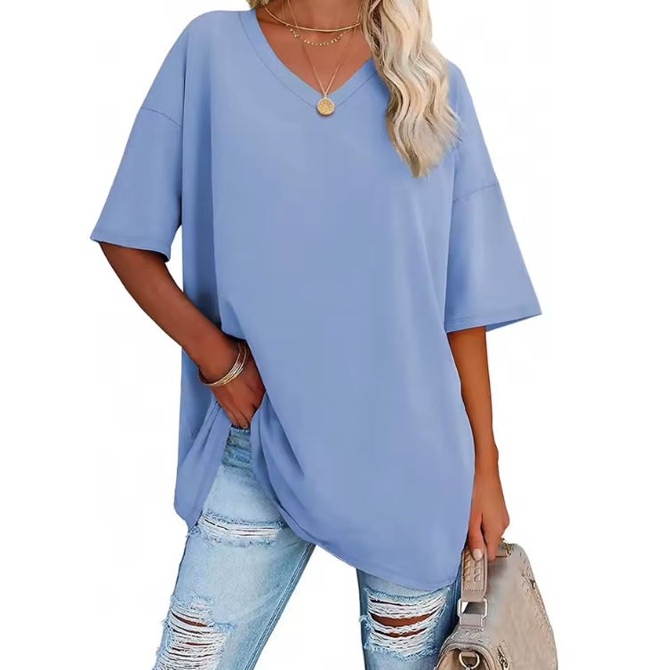 Magliette oversize da donna con scollo a V, mezza manica