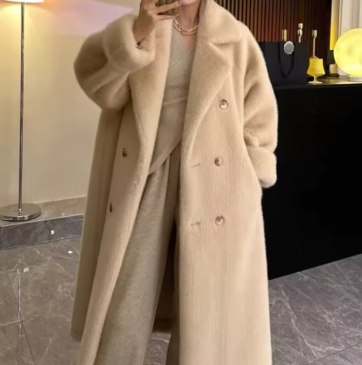 Cappotto di pelliccia lungo addensato caldo invernale da donna