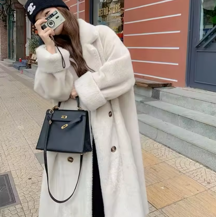 Cappotto di pelliccia lungo addensato caldo invernale da donna