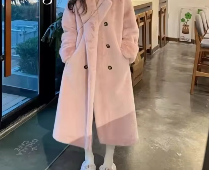 Cappotto di pelliccia lungo addensato caldo invernale da donna
