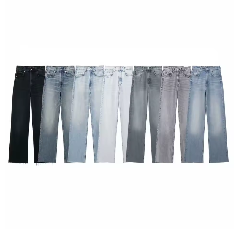 Jeans dritti a gamba larga a vita alta casual moda