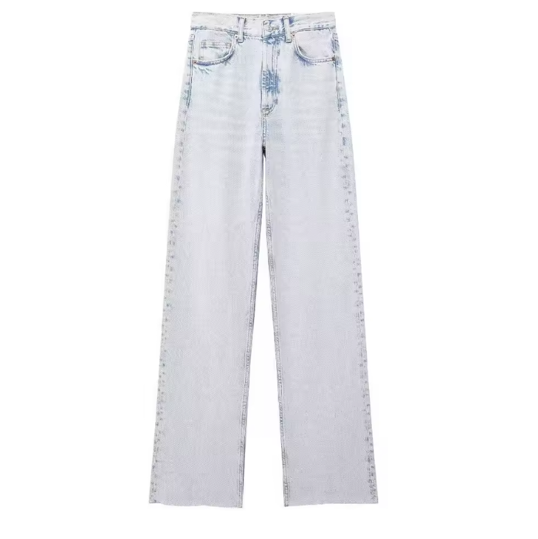 Jeans dritti a gamba larga a vita alta casual moda