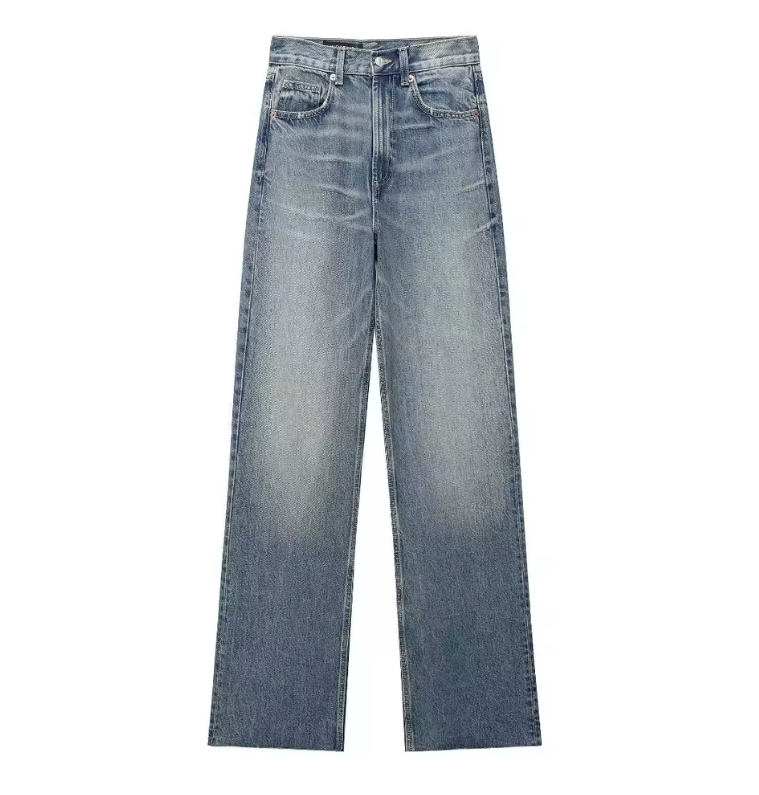 Jeans dritti a gamba larga a vita alta casual moda