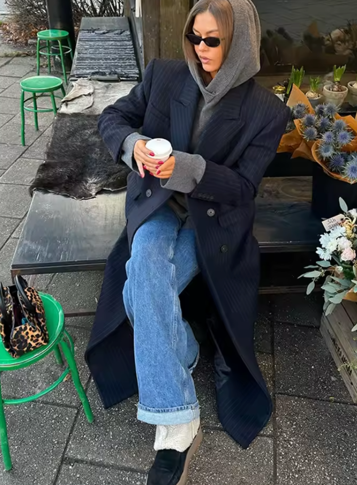 Cappotto lungo a righe