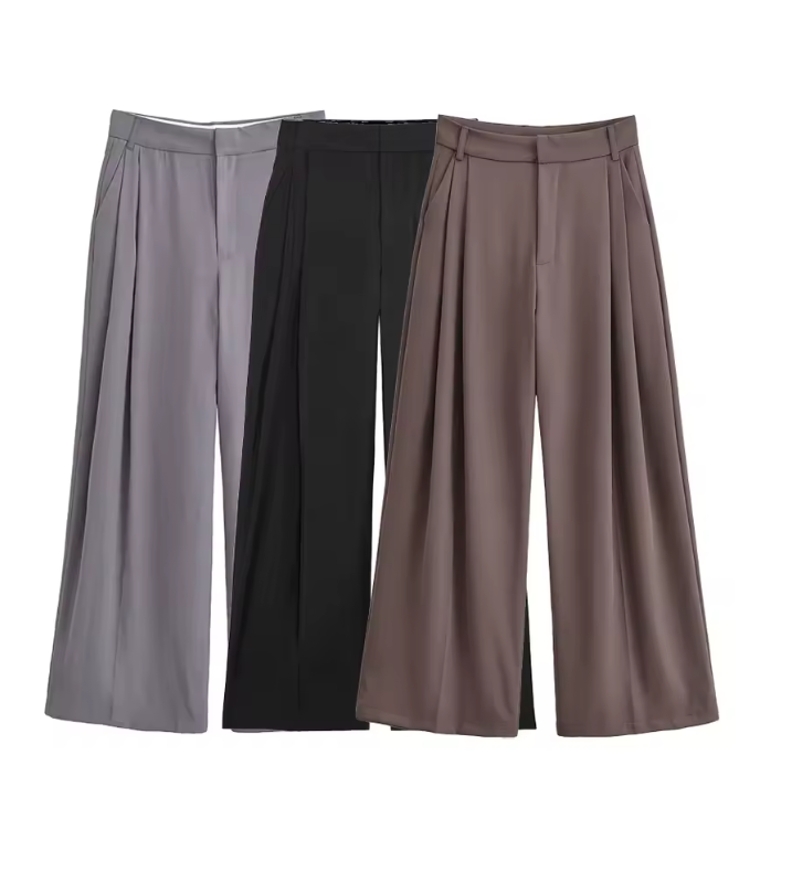 Pantaloni doppi pieghe a vita alta